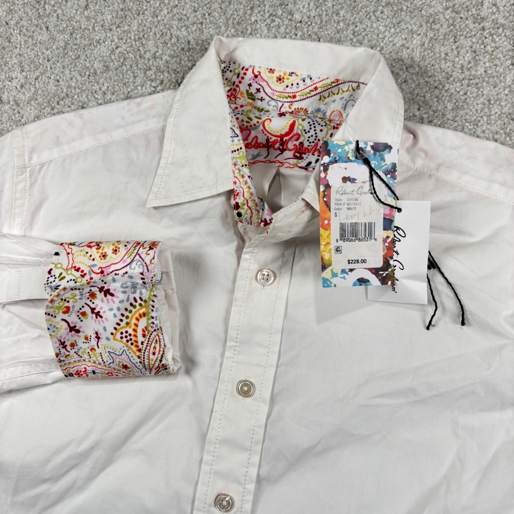 NEW Robert Graham Button Down Women S White Carrie Paisley Contrast WS19110